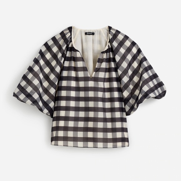 Madewell Black and White Gingham Bubble Sleeve Blouse - Picture 2 of 5